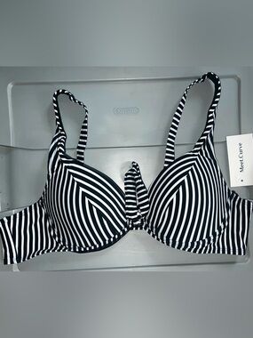 Meet Curve Black Stripes Knot Front Underwire Bikini Top - XXL - NWT